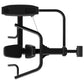 Black commercial shoulder press machine with padded seat, footrest, and adjustable resistance bars on white background