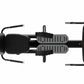 Black commercial abduction machine with gray footplates and padded seat, overhead view on white background
