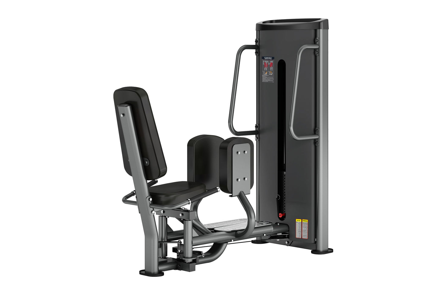 Warrior Deluxe Commercial Series leg abduction machine with black padded seat and gray metal frame on white background