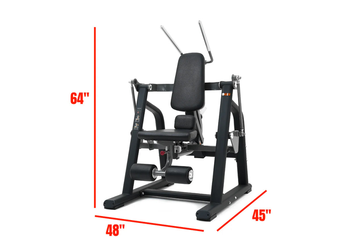 Black commercial abdominal crunch machine with padded seat and back support, leg extension platform, and adjustable arms on s