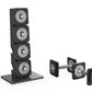 Warrior D22.5 adjustable dumbbells set with stacked weight plates on stand and pair of connected dumbbells on white backgroun