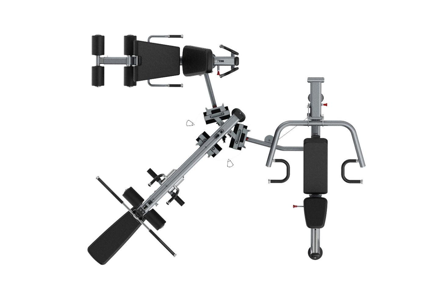 Warrior Deluxe Commercial Series Multi-Station Gym with gray steel frame, black padding, and multiple exercise stations shown