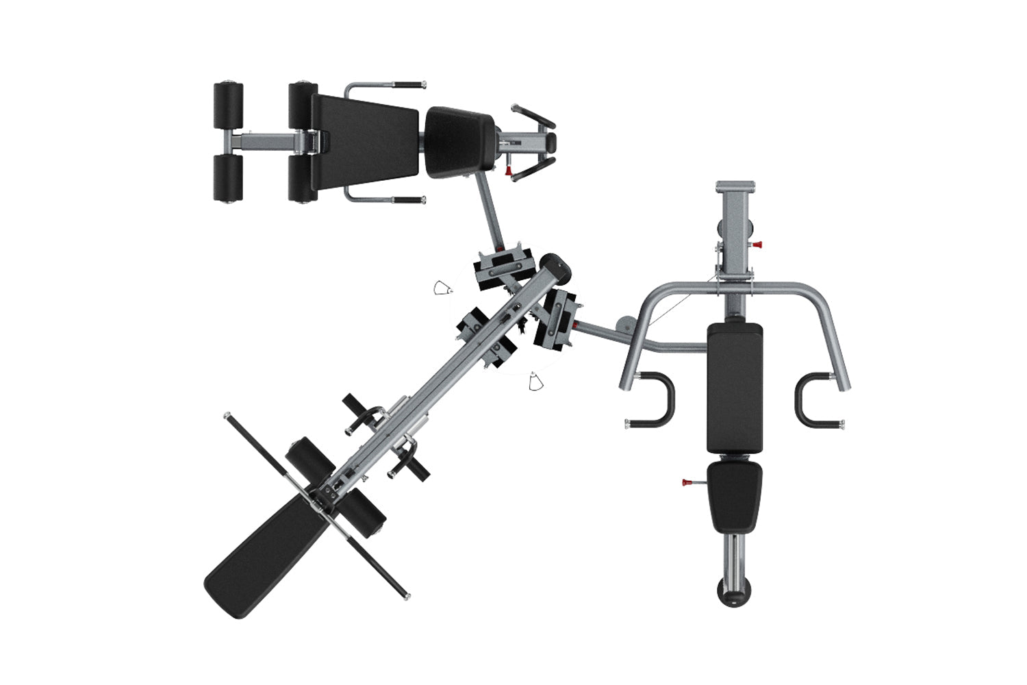Warrior Deluxe Commercial Series Multi-Station Gym with gray steel frame, black padding, and multiple exercise stations shown
