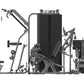 Warrior Deluxe Commercial Series multi-station gym equipment with gray metal frame, black weight stack, and multiple exercise