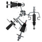 Warrior Deluxe Commercial Series multi-station gym with gray steel frame, black padded seats and handles, flat lay view on wh