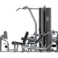 Warrior Deluxe Commercial Series multi-station gym with gray steel frame, black padded seats, and dual weight stacks on white