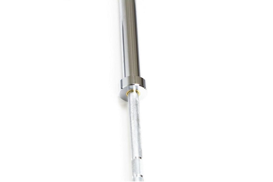 Warrior Chrome 4-Bearing Olympic Bar with stainless steel shaft and chrome collar on white background