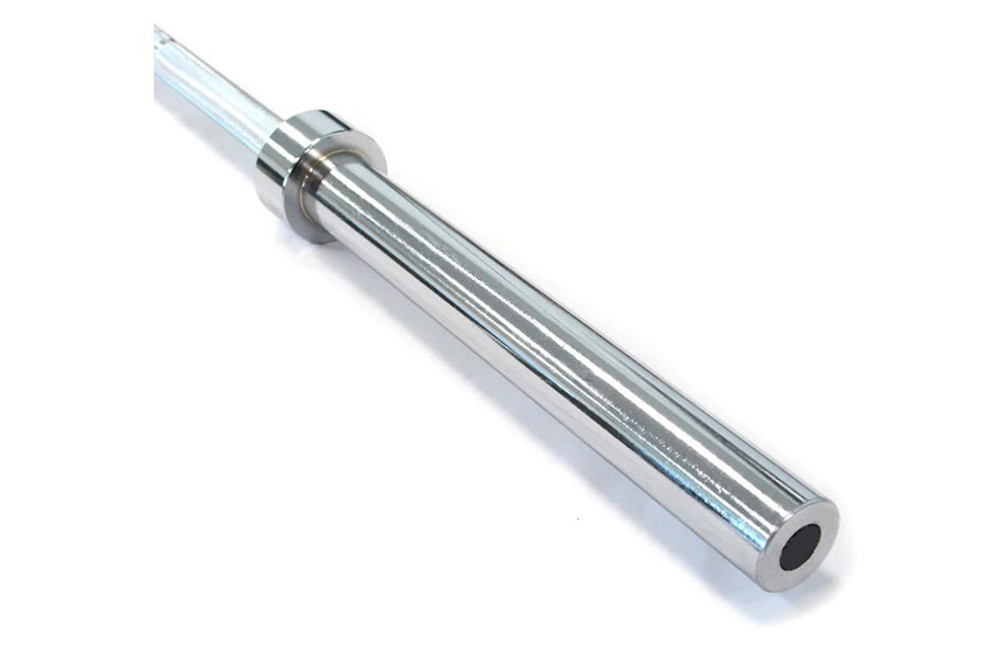 Warrior Economy Olympic Chrome Barbell, 7-foot length with polished chrome finish and rotating sleeves, on white background