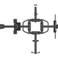 Black multi-station gym equipment with four exercise stations, viewed from above, featuring padded handles and foot plates on