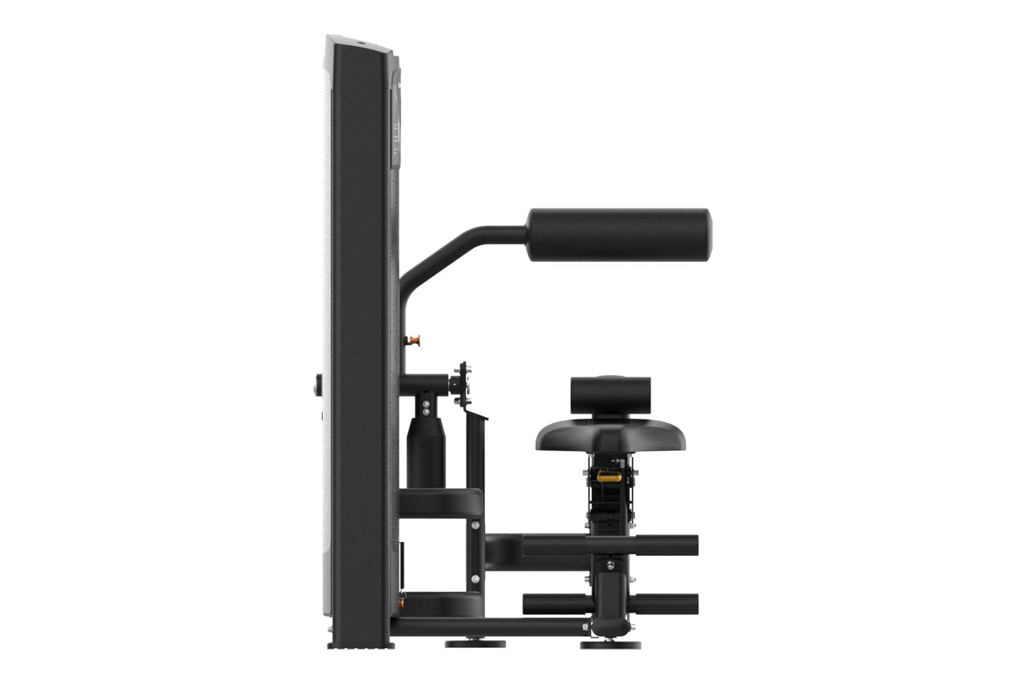 Warrior Elite Commercial Series black abdominal and back extension machine with padded seat and lever arm on white background