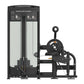 Black and gray commercial abdominal/back extension machine with dual padded seats, control panel, and lever-operated resistan