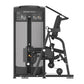 Black and gray Abdominal Crunch commercial gym machine with digital display screen and instruction graphics on white backgrou