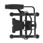 Black commercial abdominal crunch machine with padded arm supports, leg extension platform, and control panel on white backgr