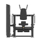Black commercial abdominal crunch machine with padded seat and back support, dual arm handles, and weight stack on white back