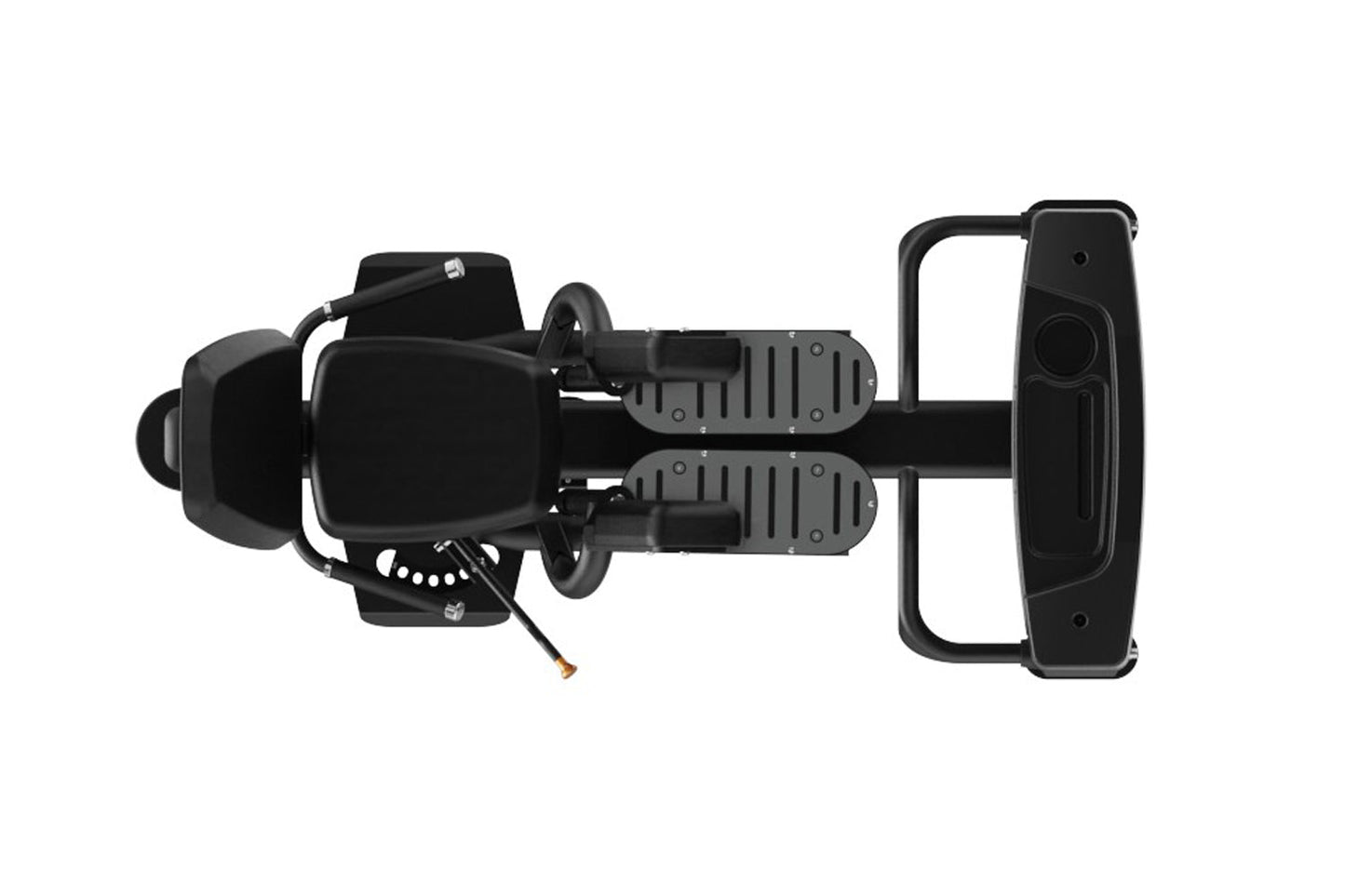 Black commercial abductor/adductor leg press machine with padded seat, dual foot platforms with textured grip, and adjustable