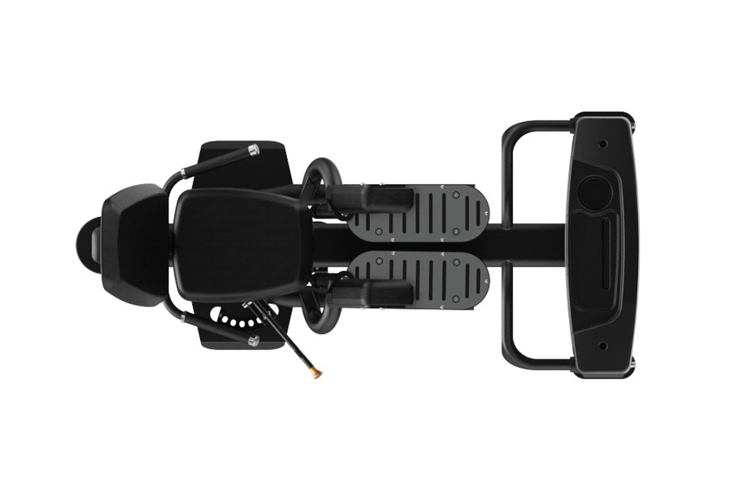Black commercial abductor/adductor leg press machine with padded seat, dual foot platforms with textured grip, and adjustable