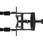 Black assisted chin dip machine with dual weight stacks, horizontal bar, and footpad support on white background