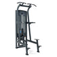 Black commercial assisted chin-dip machine with dual handles, digital display panel, and foot platform on white background