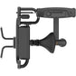 Black commercial biceps curl machine with padded seat, curved arm handles, and adjustable weight stack on white background