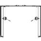 Black steel dual cable crossover machine with adjustable pulleys and handles on white background