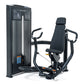 Black Warrior Elite commercial chest press machine with padded seat, dual handles, and instruction display on white backgroun