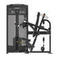 Black Iso-lateral Seated Biceps Curl machine with dual arm levers, gray cushioned panels, and weight stack on white backgroun