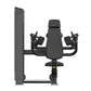 Black commercial iso-lateral seated biceps curl machine with padded seat, dual adjustable arm levers, and vertical support pa