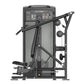 Black commercial iso-lateral seated row machine with dual weight stacks, adjustable seat, and instruction panel on white back