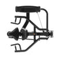 Black commercial iso-lateral seated row machine with dual handles, footrest, and padded seat on white background