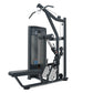 Black and gray commercial lat pulldown and seated row machine with padded seat, dual weight stacks, and adjustable handles on