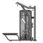 Warrior Elite Commercial Series Lat Pulldown/Seated Row machine in black with cable attachment, instruction panel, and seat, 