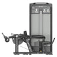 Leg Curl machine with black frame, gray padded seat, and instruction panel, front view on white background