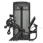 Black and gray commercial leg curl extension machine with dual exercise stations and instruction panels on white background