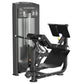 Black and gray commercial multi back extension machine with padded seat and backrest, instruction panel, and weight stack on 