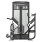 Black and gray multi back extension machine with instruction panel, adjustable arms, and foot platform on white background