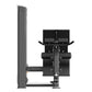 Black and gray commercial multi back extension machine with padded seat, adjustable backrest, and weight stack on white backg