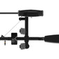 Black multi-pulley row machine with adjustable seat, foot pedals, and handle on white background