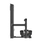 Black commercial multi-pulley row machine with vertical frame, adjustable seat, and handle attachments on white background