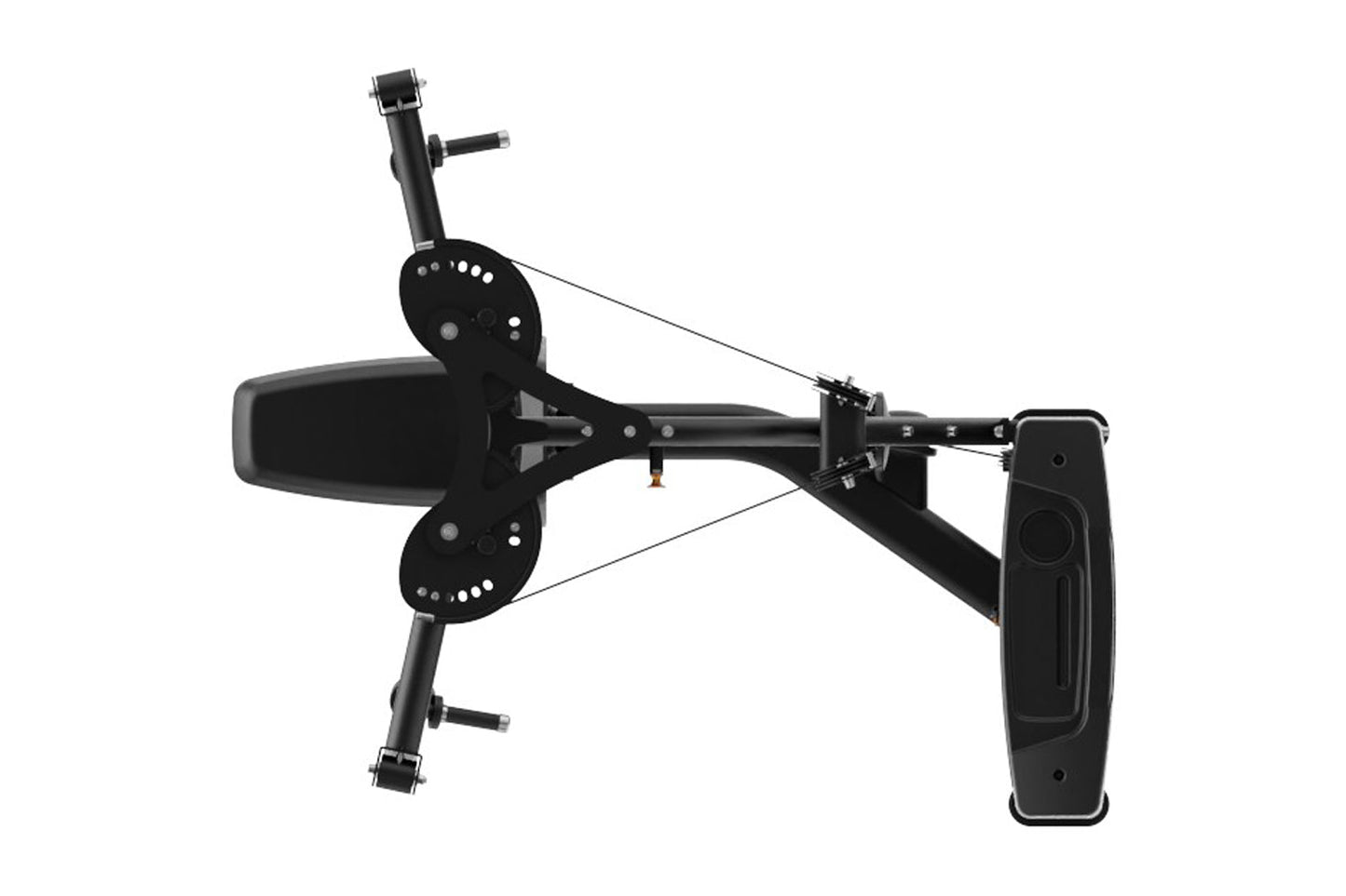 Black commercial pectoral fly and rear deltoid machine with padded seat, dual handles, and cable resistance system on white b