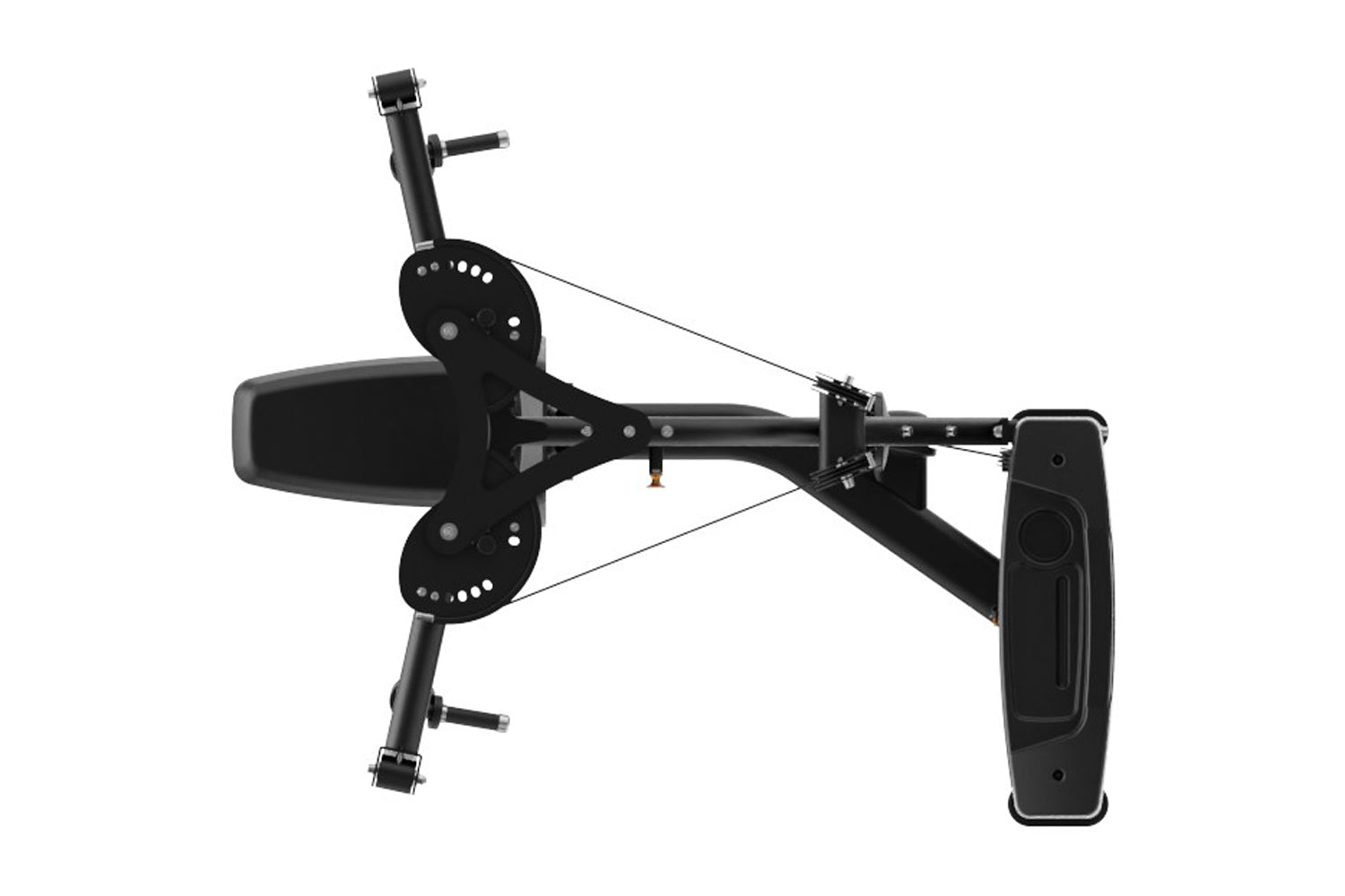 Black commercial pectoral fly and rear deltoid machine with padded seat, dual handles, and cable resistance system on white b