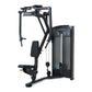 Black commercial pectoral fly and rear deltoid machine with padded seat, dual weight stacks, and instruction decal on white b