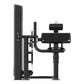 Black commercial seated arm curl and extension machine with padded seat and backrest, on white background