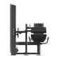 Black commercial seated leg curl machine with padded seat, backrest, and leg extension attachment on white background