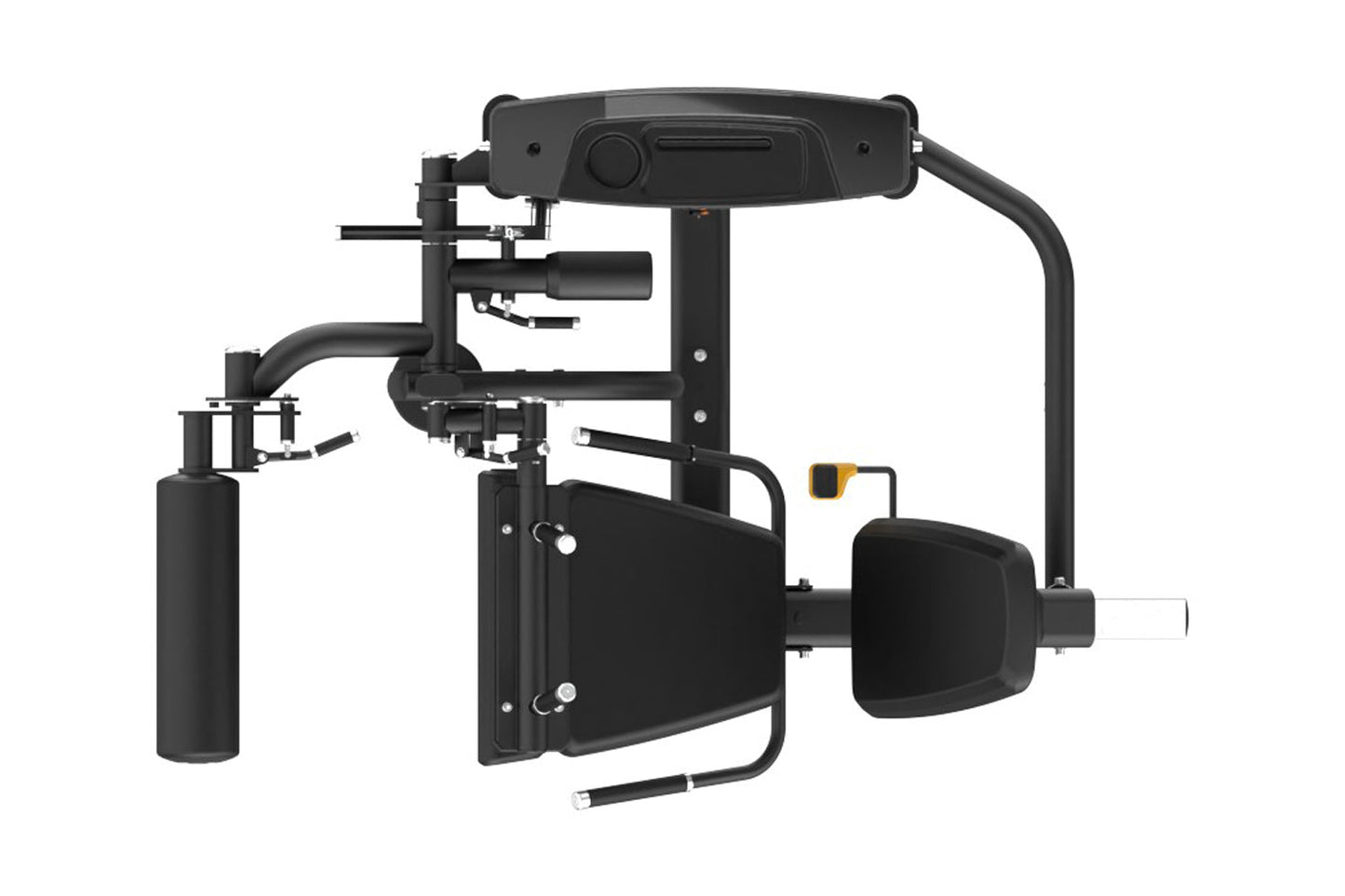 Black commercial seated leg curl machine with padded seat, footrest, and control panel on white background