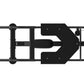 Black commercial standing rear kick machine with metal frame and footplate, viewed from above on white background