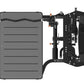 Black and gray commercial standing cable machine with dual arm stations and adjustable weight stack on white background
