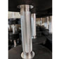 Stainless steel dumbbell handle with knurled grip pattern and threaded collar on black base
