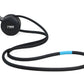 Black battle rope with blue accent stripe, metal carabiner attachment, and "Warrior Strength" branding, coiled on white backg