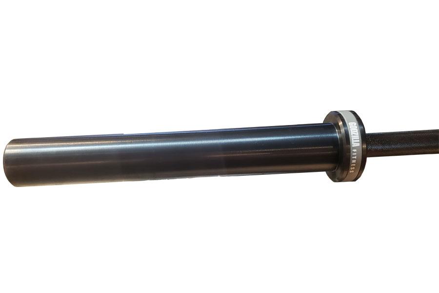 Warrior 8-bearing Cerakote Olympic barbell with black steel shaft and collars on white background