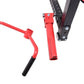 Red and black cable pulley attachment system for power rack with numbered adjustment holes, shown on white background